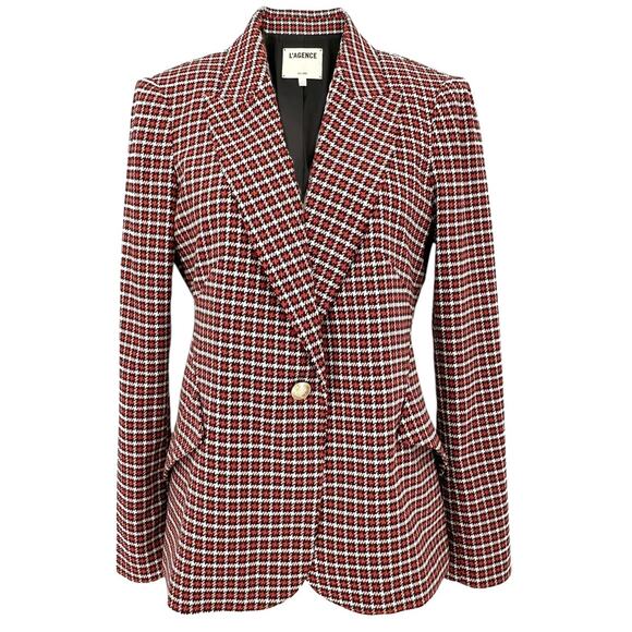 L'AGENCE Chamberlain Check Peaked Lapel Blazer in Burnt Sienna 8|M - Picture 3 of 11